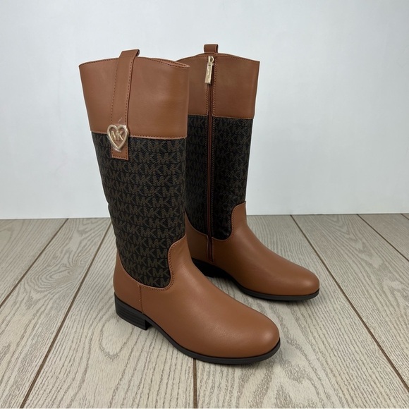 Michael Kors Big Girls Finley Heart Logo Tall Shaft Boots Caramel Brown $69 - Picture 1 of 10
